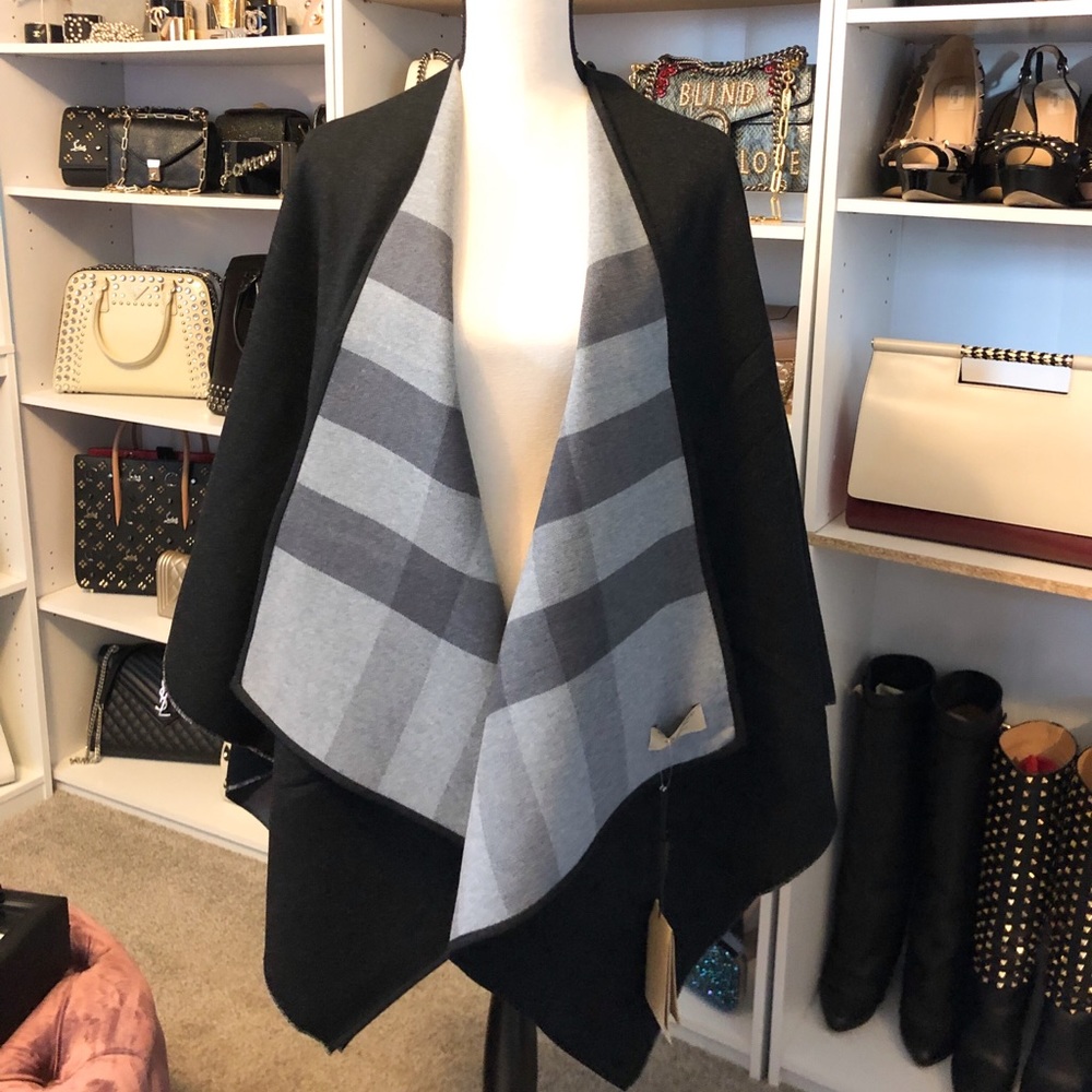 SOLD Burberry Black & Gray Mega Check Cape